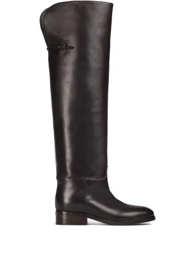 Le Silla Fold-over Leather Boots In Brown