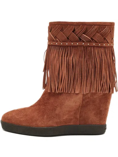 Pre-owned Le Silla Fringe-embellishment Suede Boots In Brown