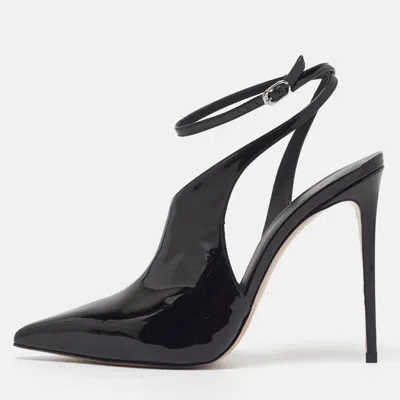 Pre-owned Le Silla Futura Size 40 Black Patent Leather Ankle Wrap Pumps