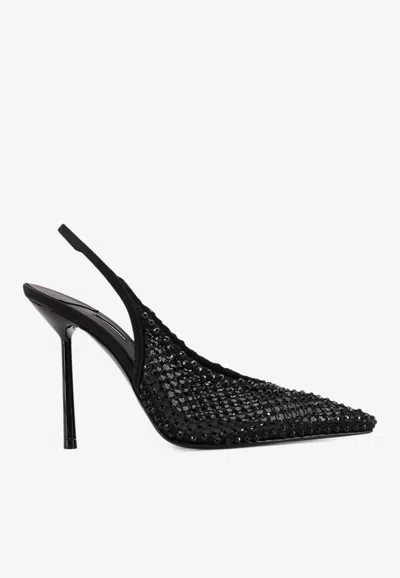 Le Silla Gilda 100 Crystal Mesh Slingback Pumps In Black