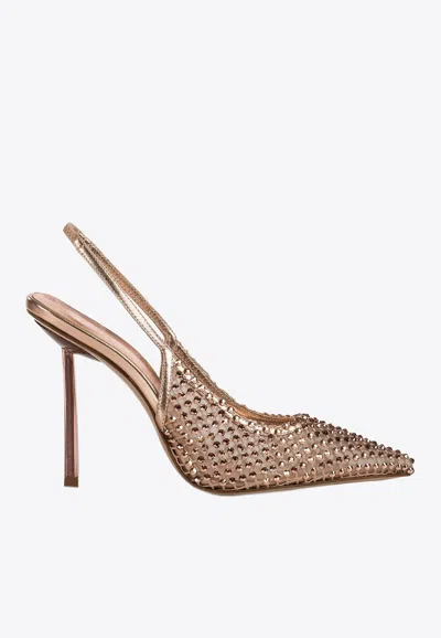 Le Silla Mordore Beige Gilda 100 Mm Jewelled Slingbacks In Black