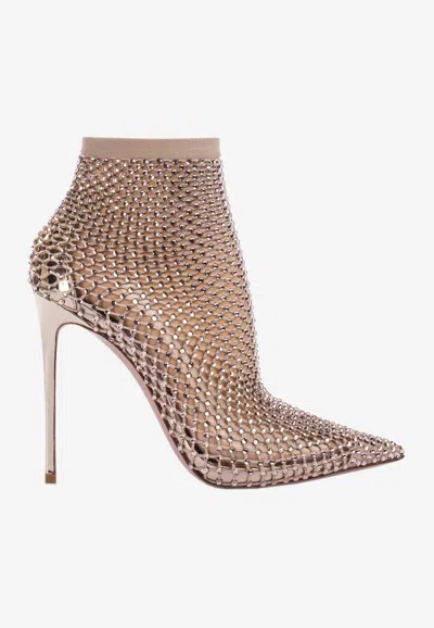 Le Silla Gilda 120 Crystal-embellished Fishnet Boots In Pink