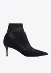 Le Silla Gilda 60 Crystal Studded Ankle Boots In Leather And Mesh In Black