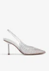 Le Silla Gilda 80 Crystal-embellished Slingback Pumps In Metallic