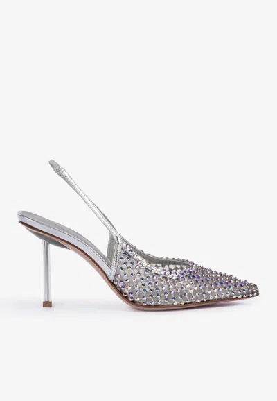 LE SILLA GILDA 80 CRYSTAL MESH SLINGBACK PUMPS
