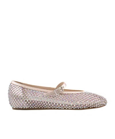Le Silla Gilda Ballerinas In Crystal-embellished Mesh In Brown