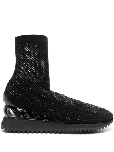 Le Silla Gilda Crystal-embellished High-top Sneakers In Black