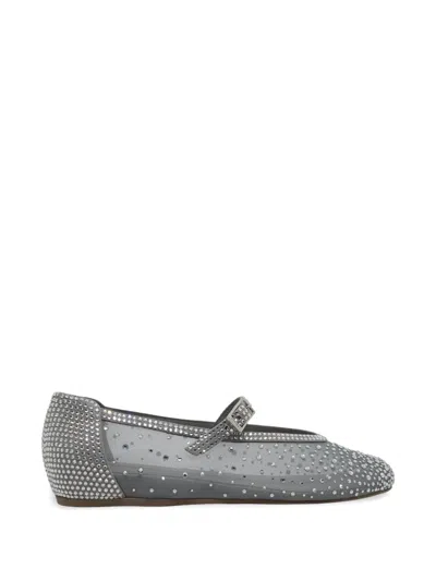 Le Silla Gilda Crystal-embellished Mesh Ballet Flats In Gray