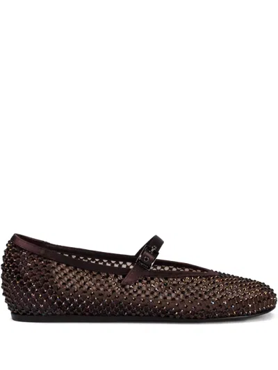 Le Silla Gilda Embellished Mesh Flat Pumps In Brown