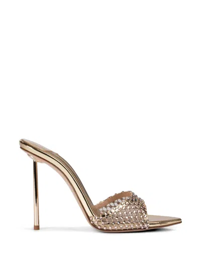 Le Silla Gilda Embellished Net Sandals In Gold