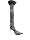Le Silla Gilda Fishnet Knee-high Boots In Black