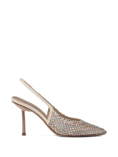 Le Silla Gilda 100 Crystal Mesh Slingback Pumps In Neutral