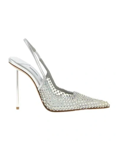 Le Silla Gilda Mesh Embellished Slingback Pumps In Silver
