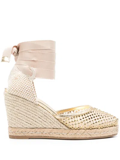 Le Silla Gilda Raffia-design Espadrilles In Gold