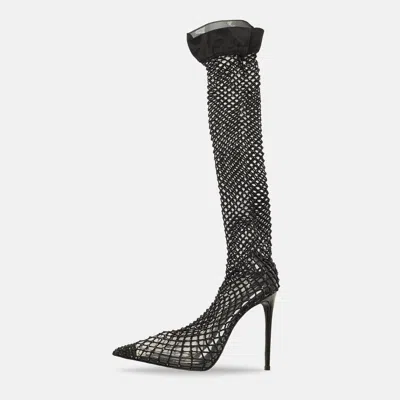 Pre-owned Le Silla Gilda Size 38 Black Mesh And Pvc Fishnet Boots