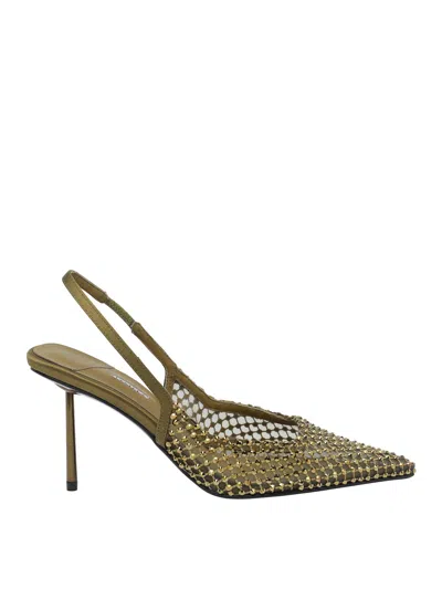 Le Silla Gilda Crystal-embroidered Mesh High-heeled Slingback Pumps In Green