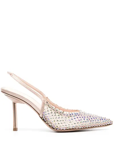 Le Silla Rhinestone-embellished 100mm Mesh Pumps In Beige
