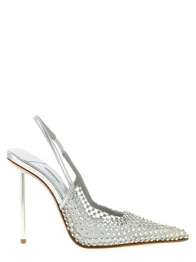 Le Silla Gilda Slingback Pumps Metallic Stiletto Design In Gray