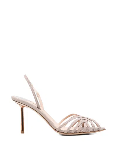 Le Silla Glitter Strappy Sandals In Neutral