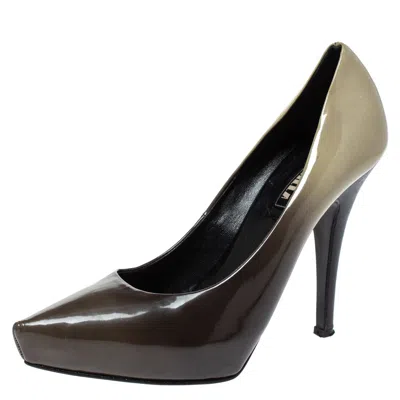 Le Silla Green/cream Ombre Patent Leather Platform Pumps In Brown
