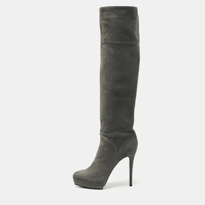 Le Silla Grey Nubuck Leather Velour Knee Length Boots In Gray