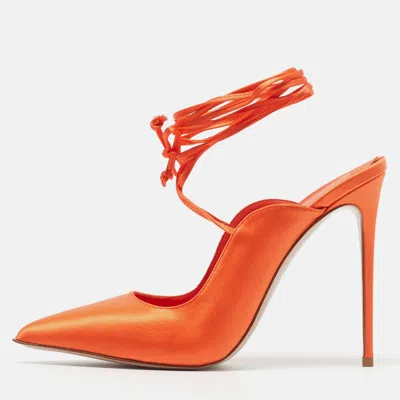 Pre-owned Le Silla Ivy 130mm Size 40 Orange Satin Pumps