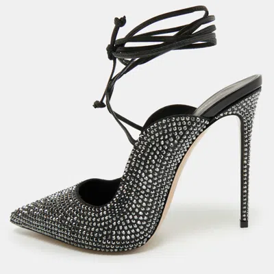 Pre-owned Le Silla Ivy Size 40 Black Leather And Suede Ankle Wrap Pumps