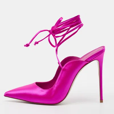 Pre-owned Le Silla Ivy Size 40 Pink Satin Ankle Wrap Pumps