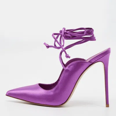 Pre-owned Le Silla Ivy Size 40 Purple Satin Ankle Wrap Pumps