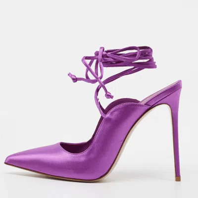 Pre-owned Le Silla Ivy Size 40 Purple Satin Ankle Wrap Pumps