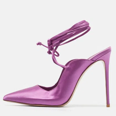 Pre-owned Le Silla Ivy Size 40 Purple Satin Ankle Wrap Pumps