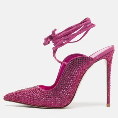 Pre-owned Le Silla Ivy Size 40 Purple Satin Crystal Embellished Ankle Wrap Pumps