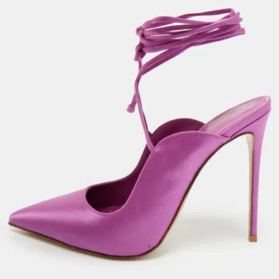 Pre-owned Le Silla Ivy Size Purple Satin Ankle Wrap Pumps