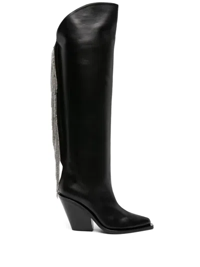 Le Silla Jewel 100mm Crystal-fringe Cowboy Boots In Black