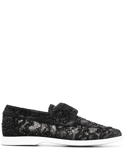 Le Silla Lace Embroidered Loafers In Black