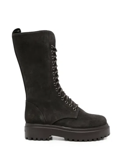 Le Silla Lace-up Suede Ankle Boots In Animal Print
