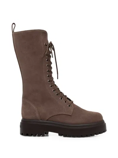 Le Silla Lace-up Suede Boots In Brown