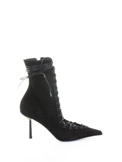Le Silla Colette Black Velvet Lace-up Ankle Boot