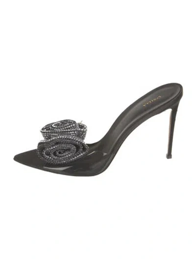 Pre-owned Le Silla Leather Crystal Embellishments Slides In Black