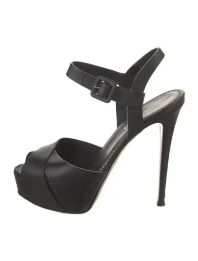 Pre-owned Le Silla Leather Slingback Sandals In Black