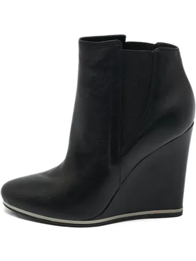 Pre-owned Le Silla Leather Wedge Ankle Boots In Black