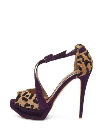 Pre-owned Le Silla Leopard-print Platform Sandals In Purple