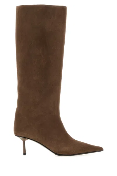Le Silla Bella Knee Length Suede Stiletto Boots In Brown