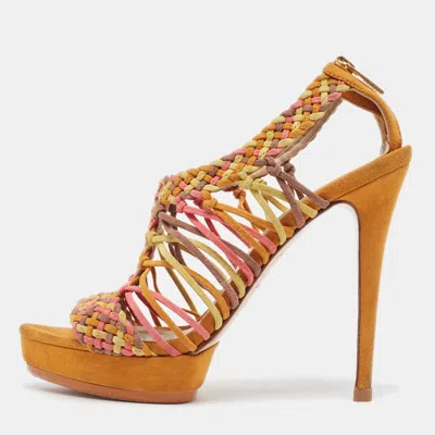 Pre-owned Le Silla Multicolor Suede Woven Platform Sandals Size 36.5