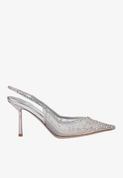 Le Silla Nicole 80 Crystal Embellished Slingback Mesh Pumps In Silver