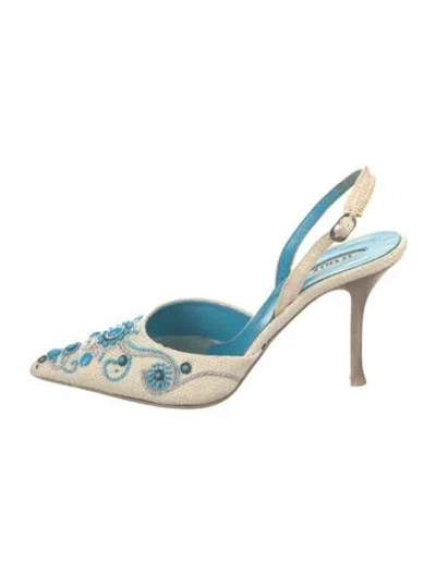 Pre-owned Le Silla Patterned Slingback Pumps In Blue