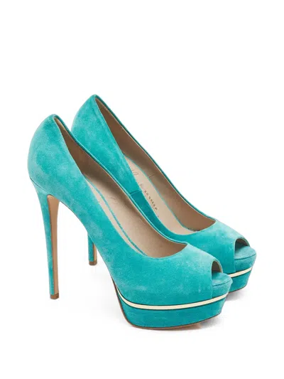 Pre-owned Le Silla Peep-toe Platform Pumps In Green