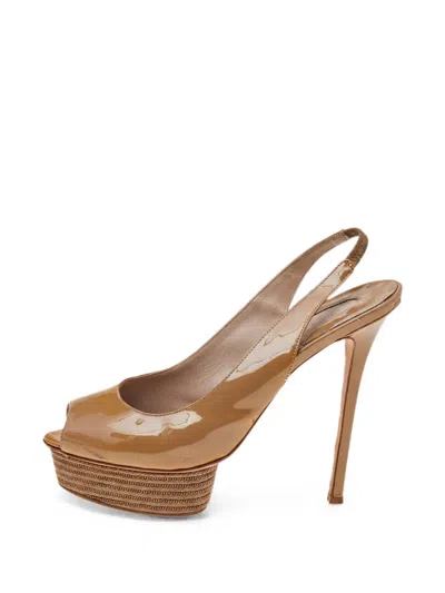 Pre-owned Le Silla Peep-toe Slingback Sandals In Brown