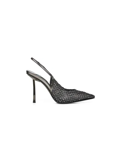 Le Silla Pewter Gilda 100mm Crystal Slingback In Gray