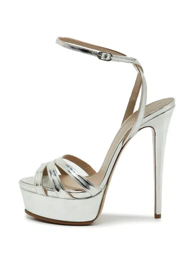 Pre-owned Le Silla Platform Ankle-strap Sandals In Silver